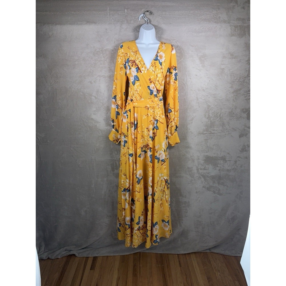 Meghan Los Angeles Lily Pad Maxi Dress Womens Size Small Yellow Floral Tropical